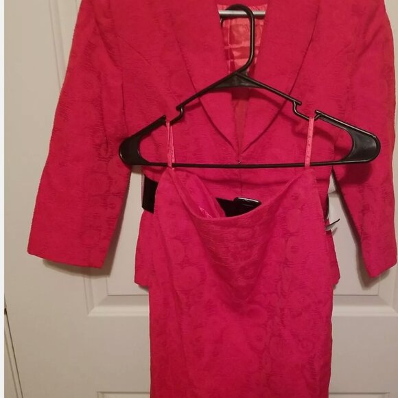 Vintage NINA COLE size 4 RED 2-piece suit SKIRT/JACKET with Shoulder Pads/Belt - Picture 7 of 9